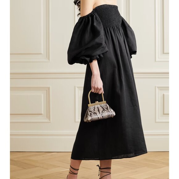 NWOT SLEEPER | Atlanta Off The Shoulder Shirred Linen Dress Black - NEVER WORN - Picture 3 of 6